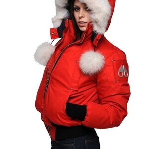 Moose Knuckles Red Ski Jacket with Fur Trim